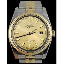 Rolex champagne stick dial datejust men watch SS & gold jubilee bracelet