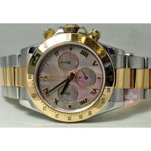 Rolex Cosmograph Daytona 18k Gold / Steel Ref 116523 Black Tahitian Mop Factory