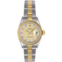 Rolex Ladies Datejust 2-tone Watch With Diamond Dial Oyster Bracelet 69173