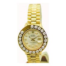 Rolex Ladies Preowned President Silver Dial/1.5ct Happy Set Bezel/Gold