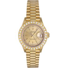 Rolex Ladies President 18k Yellow Gold Watch 69178 With Custom Diamond Bezel