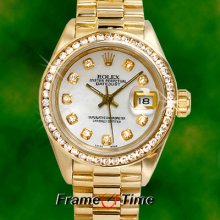 Rolex Ladies President Datejust 18k Gold Diamond Mop Mother Of Pearl Watch 69178