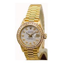 Rolex Ladies President Gold 1ct Pave Set Diamond/White Dial - Preowned