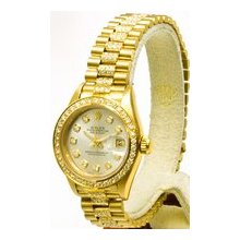 Rolex Ladies President Yellow Gold Certified Pre-Owned Silver Diamond Dial/1.00ct Pave Set Diamond Bezel/2.00ct Diamond Bracelet