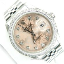 Rolex Men Datejust 16014 With 18k White Gold Diamond Bezel And Flower Dial