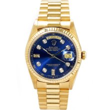 Rolex Men's President Yellow Gold Fluted Custom Blue Diamond Dial