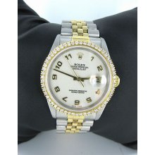 Rolex Oyster Perpetual Datejust Watch Diamond Bezel Two Tone Gold + Steel 16233