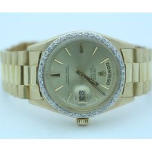 Rolex President 18k Yellow Gold Men's Watch 1964 Diamond Bezel Day & Date 1803