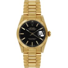 Rolex Women's President Midsize Fluted Black Index Dial