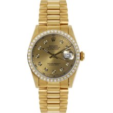 Rolex Women's President Midsize Custom Diamond Bezel Champagne Diamond Dial