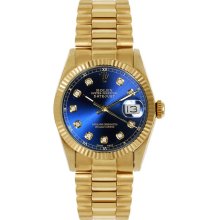 Rolex Women's President Midsize Fluted Blue Diamond Dial