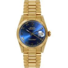 Rolex Women's President Midsize Fluted Blue Roman Dial