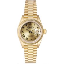 Rolex Women's President Yellow Gold Fluted Champagne Roman Dial