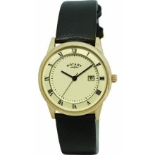 Rotary Gs02324/08 Gents Gold Pvd Stainless Steel Watch With Black Leather Strap