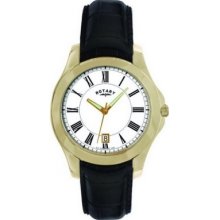 Rotary Ladies Gold Plated White Dial Leather Strap Watch Ls02794-01