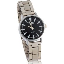 Round Dial Women's Analog Watch with Stainless steel Strap (Black)