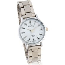 Round Dial Women's Analog Watch with Stainless steel Strap (White)