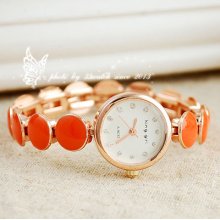 Round Pieces Links Mixed Golden Color Band Quartz Cute Women's Watch Black R