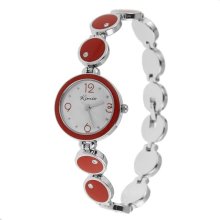 Round Shaped Lady's Wrist Watch (Red) - Stainless Steel - Red