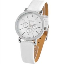 Round Steel Case Women's Wrist Watch Week, Date and PU Leather Band