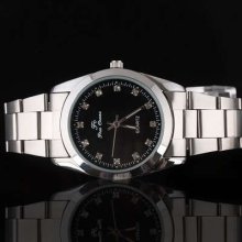 Royal Black Mens Crystal Dial Steel Quartz Watch Ng25