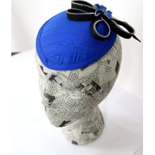 Royal Blue Silk Fascinator with Zipper and Leather Flower Detail