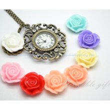 Royal flower pocket watch,star with white rose flower pendant pocket watch NWRF01