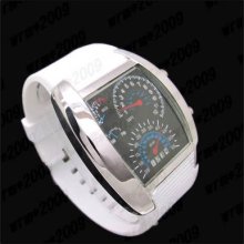 Rpm Turbo Blue Flash Led Watch Gift Sports Car Meter Dial Men White