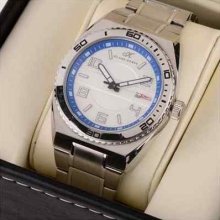 Rrp Â£120/- Klaus Kobec Menâ€™s Stainless Steel Bracelet Blue Rim Watch â€“ Bnib