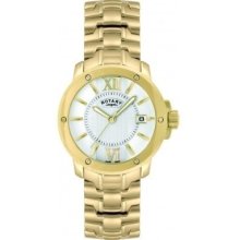 Rrp Â£199 Mens Rotary Gb02831/06 Gold Plated Bracelet Waterproof Calendar Watch