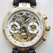 Russian Watch Gilt Chronograph Skeleton Box