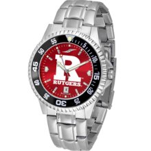 Rutgers Scarlet Knights Competitor AnoChrome Men's Watch with Steel Band and Colored Bezel