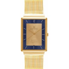 Sartego Unisex Mid-Size Ultra Thin Gold Tone Dress Gold Dial Mesh Band SVS432