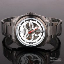 Save Money Choice White 3-circle Dial Mech Black Steel Mechanical Wa