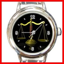 Scales Of Justice Attorney Legal Round Italian Charm Wrist Watch 665