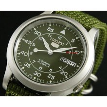 Seiko 5 21 Jewel Automatic Green Military Canvas Snk805k2