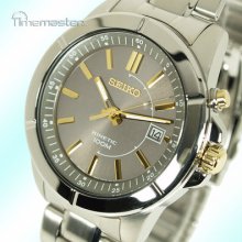 Seiko Kinetic Grey Face Gold Tone Hands And Markers 100m Ska543p1