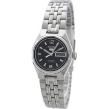 Seiko Ladies Seiko 5 Stainless Steel Case and Bracelet Black DIal Day and Date SYMK33