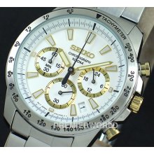 Seiko Men Chronograph Tachymeter Gold Steel 2 Tone 100m Watch Ssb029p1