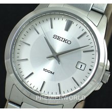 Seiko Men Date Silver Dial Steel 100m Watch Sgef49p1