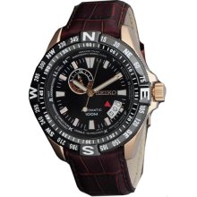 Seiko Men's Automatic Stainless Steel Case Leather Bracelet Black Tone Dial Date Display SSA098