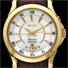 Seiko Mens Snq118 Premier Brown Leather Perpetual Calendar Watch