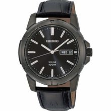 Seiko Mens Solar Black Dial and Leather Band Watch