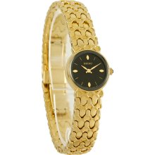 Seiko Quartz Ladies Gold Black Dial Gold Tone Bracelet Dress Watch SUJ352