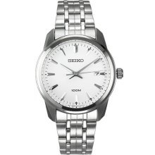 Seiko Sgef99 Men's Dress White Dial Stainless Steel Bracelet Analog Date Watch