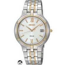 Seiko Solar Men`s Silver/Gold Watch W/White Face