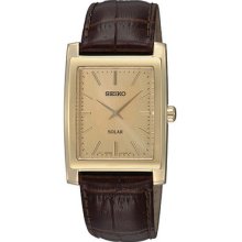 Seiko Sup896 Men's Solar Leather Band Gold Dial Watch