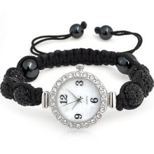 Shamballa Inspired Watch Black Disco Ball Bead Stainless Steel