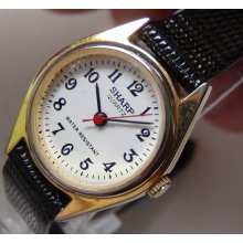 Sharp Ladies Quartz Military Dial Gold Watch w/ Lizard Strap $199