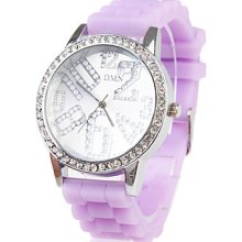 Silicone Band Classic Big Dial Fashion Quartz Women Men Casual Watch - Purple